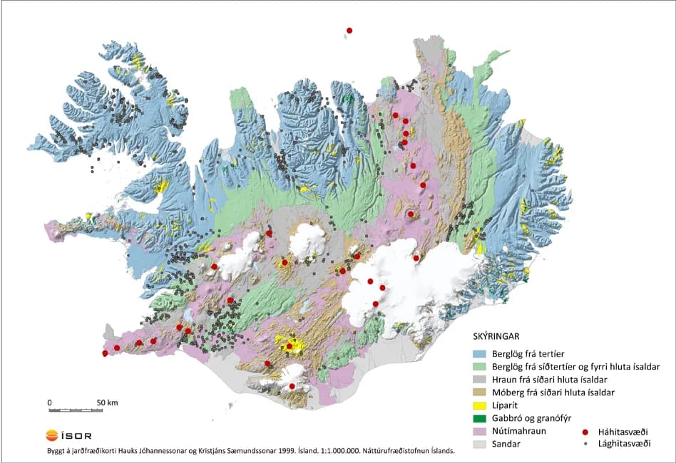 High-temperature areas in Iceland. Drawing: ÍSOR.