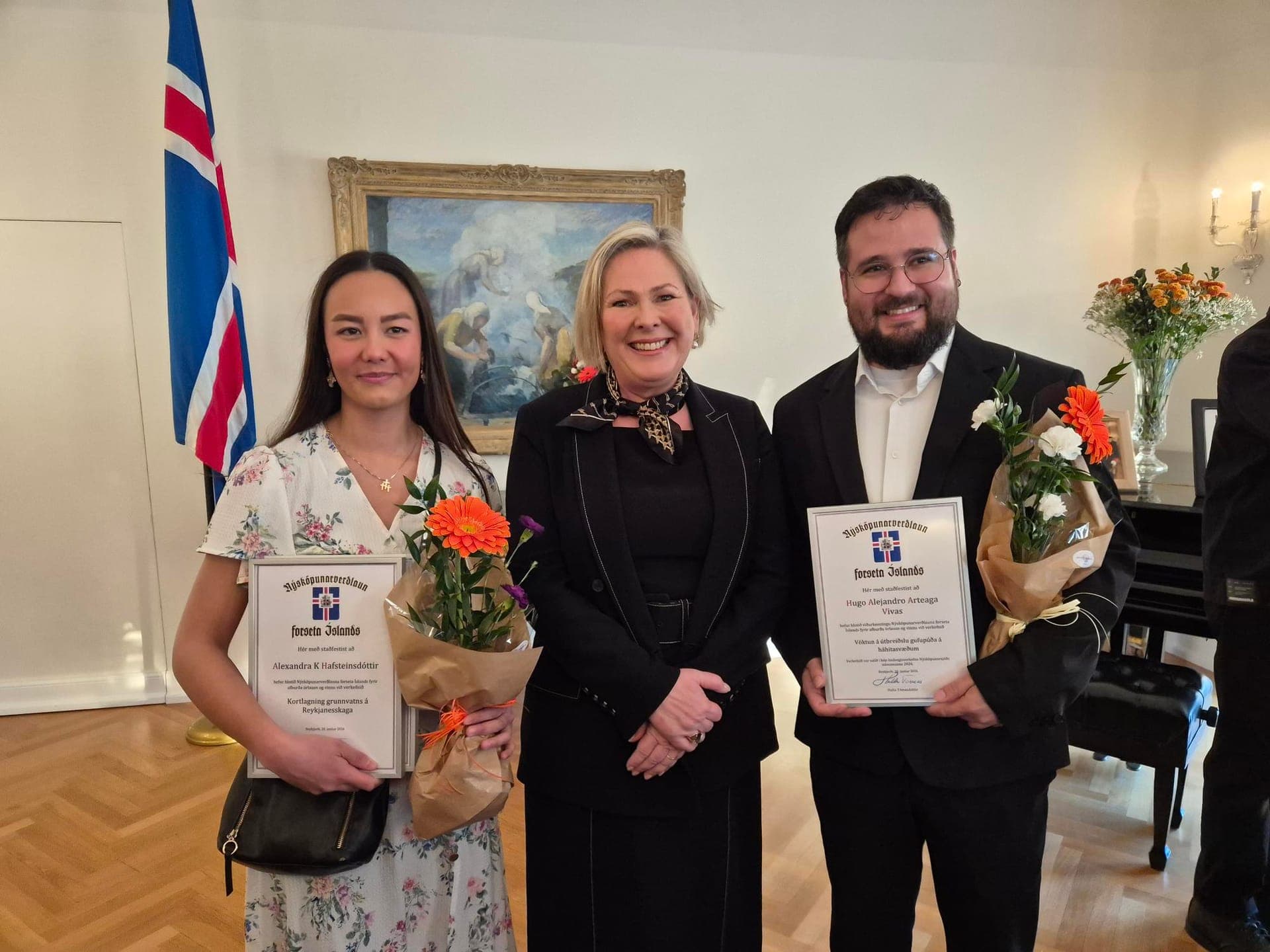 Alexandra K. Hafsteinsdóttir hlýtur Nýsköpunarverðlaun forseta Íslands og Hugo Alejandro Arteaga Vivas sérstaka viðurkenningu fyrir verkefni unnin hjá ÍSOR